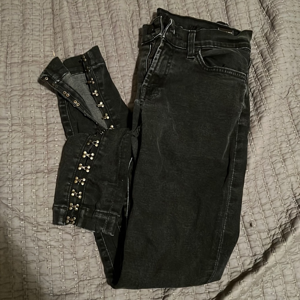7 For All Mankind Black Jeans with Gold Ankle Snaps Size 28